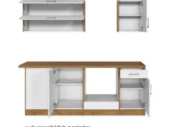 Held Möbel Küchenzeile Sorrento 210 cm Weiß-Wotaneiche ohne E-Geräte Winkel