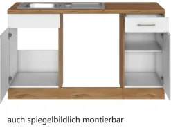 Held Möbel Küchenzeile Sorrento 210 cm Weiß-Wotaneiche ohne E-Geräte Winkel