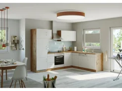 Held Möbel Küchenzeile Sorrento 210/ 270 cm Weiß-Wotaneiche Winkel