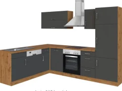 Held Möbel Küchenzeile Sorrento 210/ 270 cm  Anthrazit-Wotaneiche Winkel