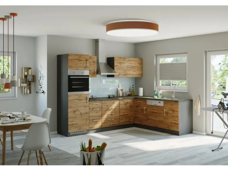 Held Möbel Küchenzeile Sorrento 210/270 cm Wotaneiche-Grafit Winkel