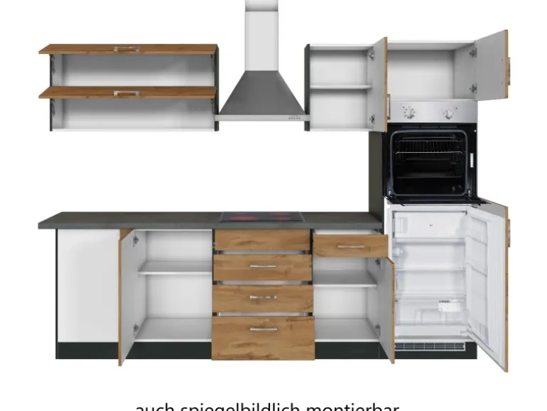 Held Möbel Küchenzeile Sorrento 210/270 cm Wotaneiche-Grafit Winkel