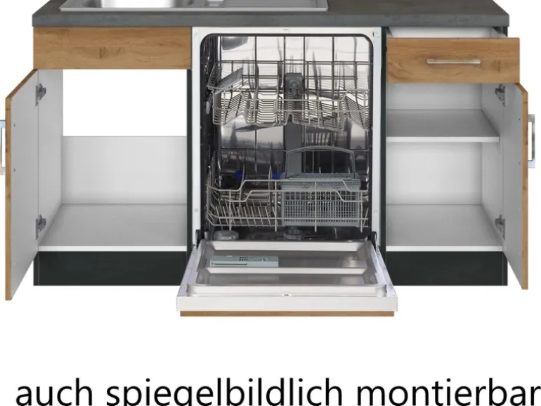 Held Möbel Küchenzeile Sorrento 210/270 cm Wotaneiche-Grafit Winkel