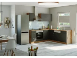 Held Möbel Küchenzeile Sorrento 210 cm Anthrazit-Wotaneiche Winkel