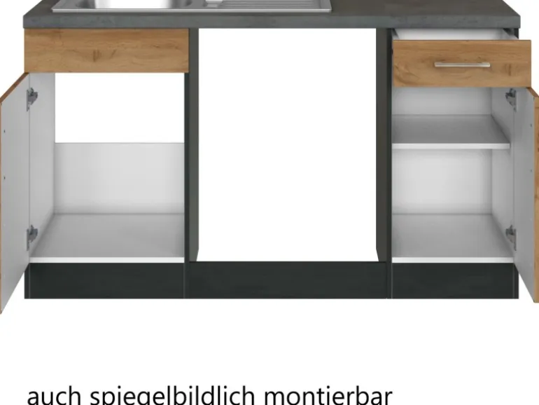 Held Möbel Küchenzeile Sorrento 210/ 270 cm Wotaneiche-Grafit o. E-Geräte Winkel