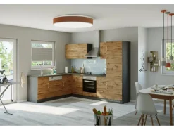 Held Möbel Küchenzeile Sorrento 210/ 270 cm Wotaneiche-Grafit o. E-Geräte Winkel