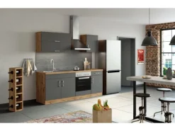 Held Möbel Küchenzeile Sorrento 210 cm Anthrazit-Wotaneiche