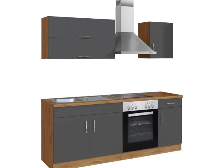 Held Möbel Küchenzeile Sorrento 210 cm Anthrazit-Wotaneiche