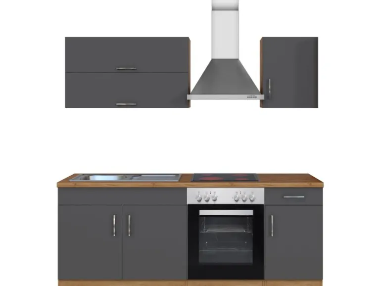 Held Möbel Küchenzeile Sorrento 210 cm Anthrazit-Wotaneiche