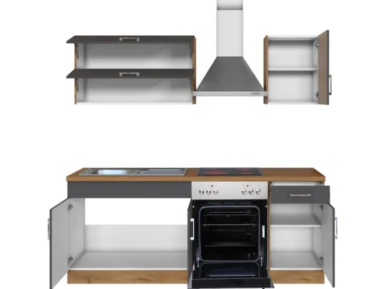 Held Möbel Küchenzeile Sorrento 210 cm Anthrazit-Wotaneiche