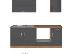 Held Möbel Küchenzeile Sorrento 210 cm Anthrazit-Wotaneiche ohne E-Geräte