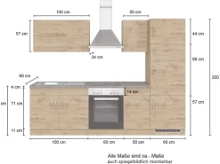 Held Möbel Küchenzeile Sorrento 270 cm Wotaneiche-Wotaneiche ohne E-Geräte