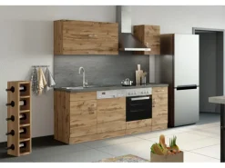 Held Möbel Küchenzeile Sorrento 210 cm Wotaneiche-Wotaneiche ohne E-Geräte