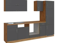 Held Möbel Küchenzeile Sorrento 270 cm Anthrazit-Wotaneiche ohne E-Geräte