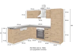 Held Möbel Küchenzeile Sorrento 210/ 270 cm Anthr.-Wotaneiche o. E-Geräte Winkel