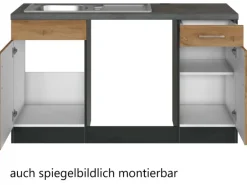 Held Möbel Küchenzeile Sorrento 210 cm Wotaneiche-Grafit ohne E-Geräte Winkel
