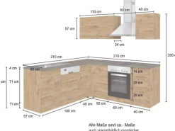 Held Möbel Küchenzeile Sorrento 210 cm Wotaneiche-Grafit ohne E-Geräte Winkel