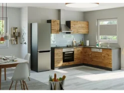 Held Möbel Küchenzeile Sorrento 210 cm Wotaneiche-Grafit ohne E-Geräte Winkel