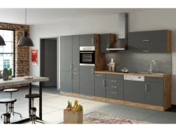 Held Möbel Küchenzeile Sorrento 360 cm Anthrazit-Wotaneiche