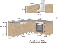 Held Möbel Küchenzeile Sorrento 210 cm Wotaneiche-Wotaneiche o. E-Geräte Winkel