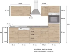 Held Möbel Küchenzeile Sorrento 270 cm Wotaneiche-Wotaneiche ohne E-Geräte