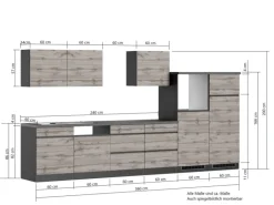 Held Möbel Küchenzeile Turin 360 cm Wotaneiche-Graphit ohne E-Geräte