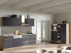 Held Möbel Küchenzeile Turin 390 cm Graphit-Wotaneiche mit E-Geräten