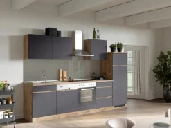 Held Möbel Küchenzeile Turin 300 cm Graphit-Wotaneiche ohne E-Geräte