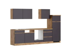 Held Möbel Küchenzeile Turin 300 cm Graphit-Wotaneiche ohne E-Geräte