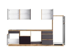 Held Möbel Küchenzeile Turin 300 cm Graphit-Wotaneiche ohne E-Geräte