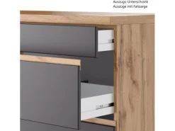 Held Möbel Küchenzeile Turin 390 cm Graphit-Wotaneiche mit E-Geräten