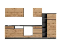 Held Möbel Küchenzeile Turin 330 cm Wotaneiche-Graphit ohne E-Geräte