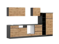 Held Möbel Küchenzeile Turin 330 cm Wotaneiche-Graphit ohne E-Geräte