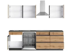 Held Möbel Küchenzeile Turin 390 cm Wotaneiche-Graphit mit E-Geräten