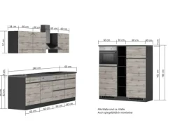 Held Möbel Küchenzeile Turin 390 cm Wotaneiche-Graphit mit E-Geräten