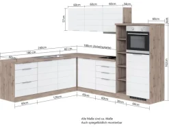 Held Möbel Winkelküche 240 cm - 270 cm Matt Weiß-Wotaneiche