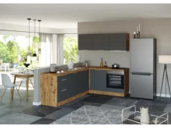 Held Möbel Winkelküche 240 cm - 180 cm Matt Grau-Wotaneiche