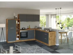 Held Möbel Winkelküche 240 cm - 270 cm Matt Grau-Wotaneiche ohne E-Geräte