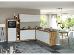 Held Möbel Winkelküche 240 cm - 270 cm Matt Weiß-Wotaneiche ohne E-Geräte