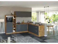 Held Möbel Winkelküche 240 cm - 270 cm Matt Grau-Wotaneiche