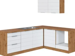 Held Möbel Winkelküche 240 cm - 180 cm Matt Weiß-Wotaneiche ohne E-Geräte