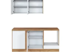 Held Möbel Winkelküche 240 cm - 180 cm Matt Weiß-Wotaneiche ohne E-Geräte