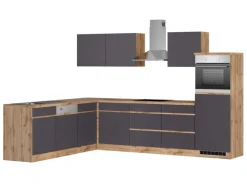 Held Möbel Winkelküche Turin 300 x 240 cm Graphit-Wotaneiche mit E-Geräten