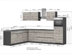 Held Möbel Winkelküche Turin 300 x 240 cm Graphit-Wotaneiche mit E-Geräten