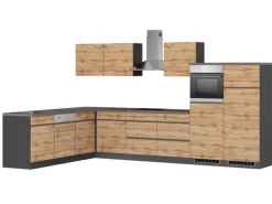 Held Möbel Winkelküche Turin 360 x 240 cm Wotaneiche-Graphit mit E-Geräten