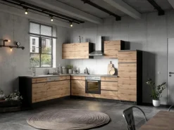 Held Möbel Winkelküche Turin 240 x 300 cm Wotaneiche-Graphit mit E-Geräten