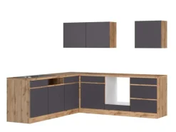 Held Möbel Winkelküche Turin 240 x 240 cm Graphit-Wotaneiche ohne E-Geräte