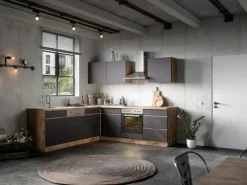 Held Möbel Winkelküche Turin 240 x 240 cm Graphit-Wotaneiche mit  E-Geräten