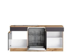 Held Möbel Winkelküche Turin 240 x 240 cm Graphit-Wotaneiche mit  E-Geräten