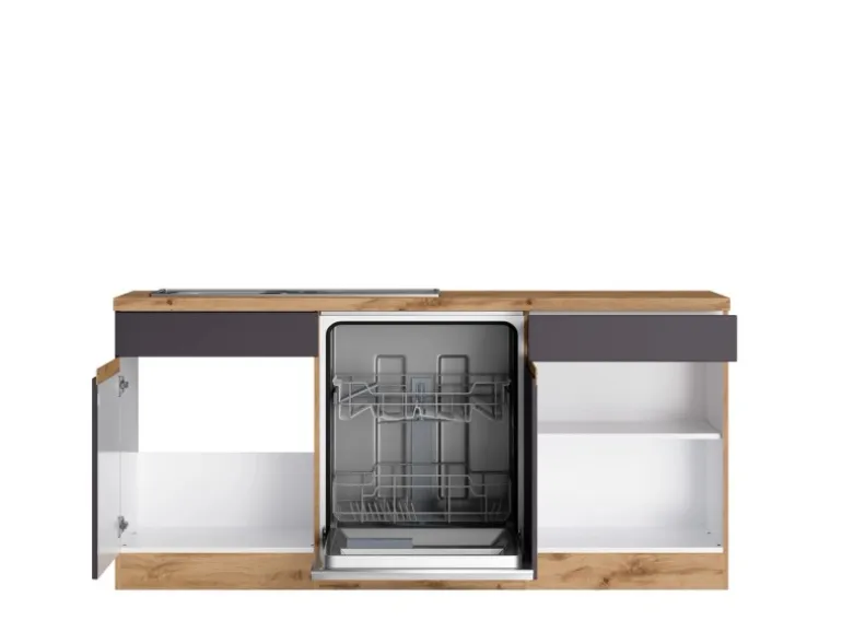 Held Möbel Winkelküche Turin 300 x 240 cm Graphit-Wotaneiche mit E-Geräten